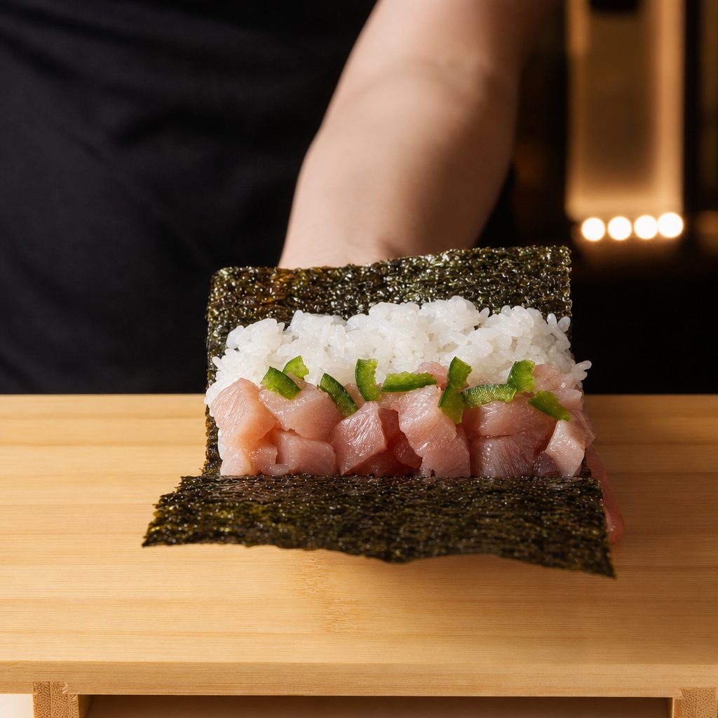Hamachi hand roll.