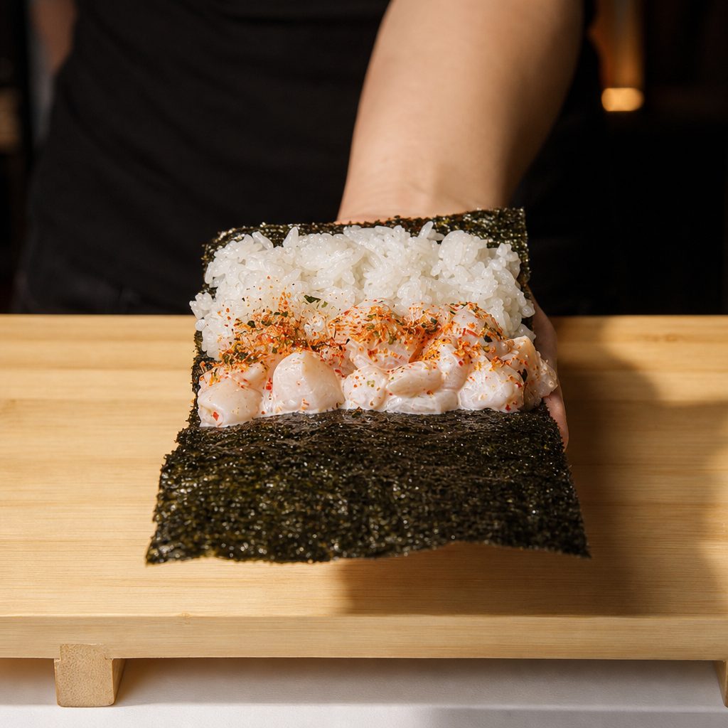 Sp Scallop handroll.