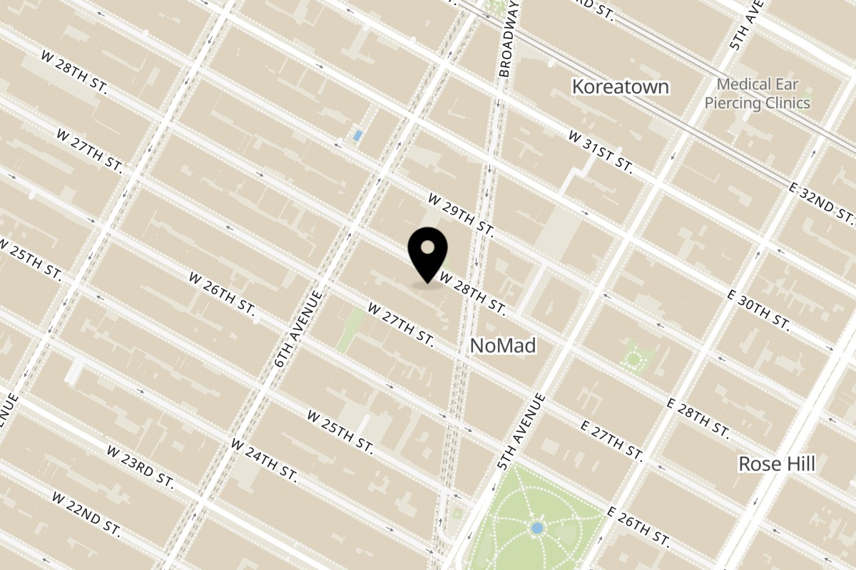 Map showing the location of Temakase Hand Roll Bar W 28th St on 32 W 28th St in New York